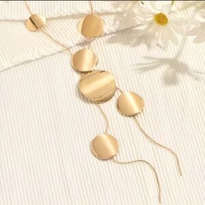 Gold Geometric Disc Pendant Necklace – Statement Long Layered Jewelry